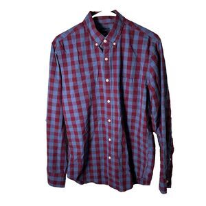 J Crew Shirt Plaid Men's Medium Red Blue Button Up Collared Long Sleeve